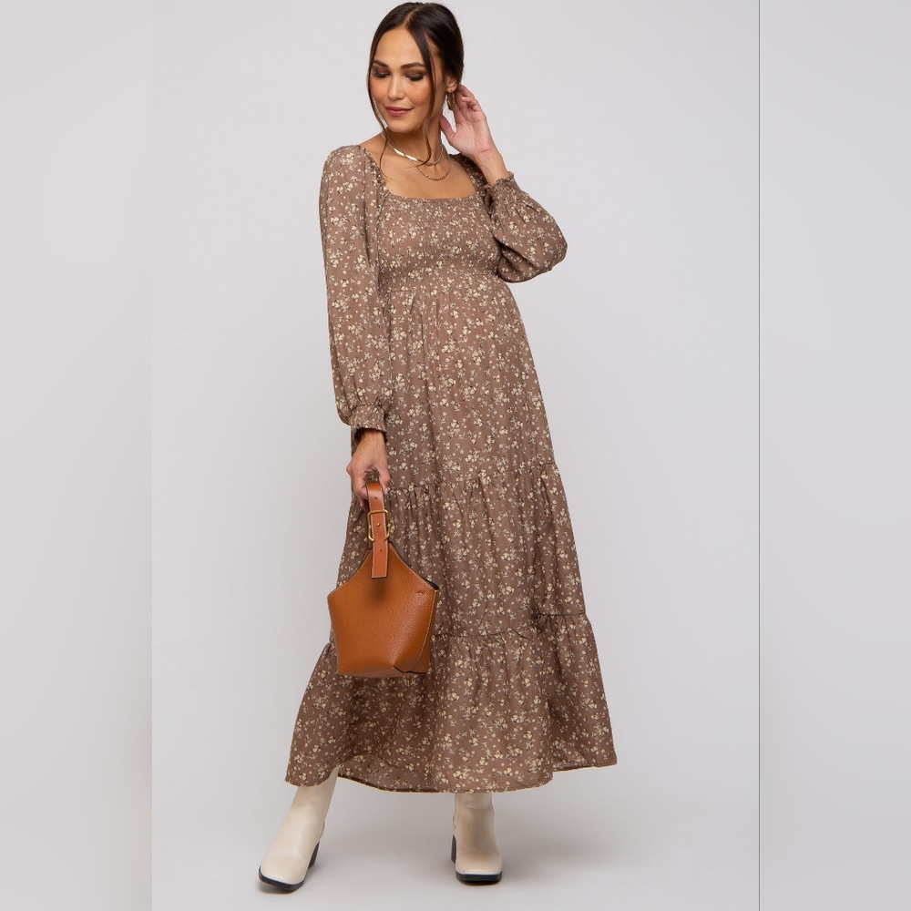 Pinkblush Floral Long Sleeve Dress in Brown